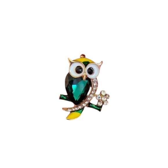Adorable Green Jeweled Owl Brooch NWOT - Picture 1 of 3